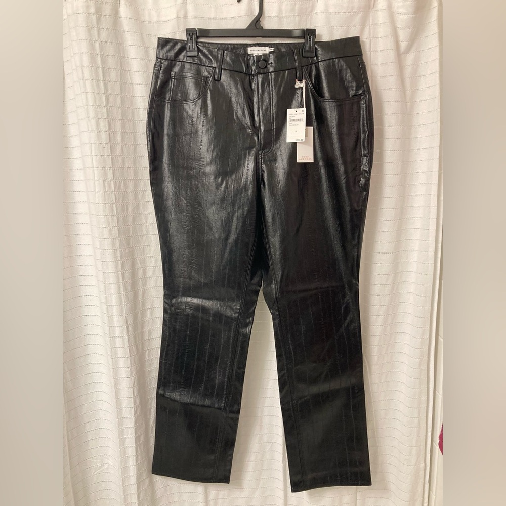 Good American Shiny Black Leather look pants